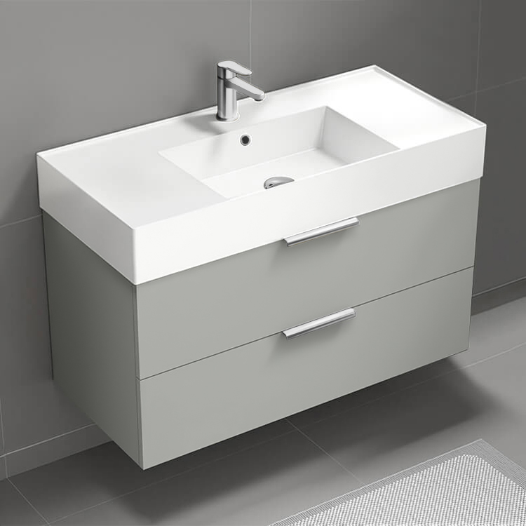Bathroom Vanity Floating Bathroom Vanity, Modern, 40 Inch, Chrome Handles Nameeks DERIN227